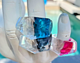 VTG Ring Lucite Metallic Multi-color Size 4 Blue/silver  Pink/Silver 196... - $18.81