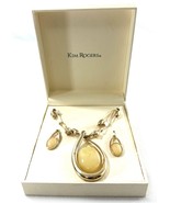 Kim Rogers Gold-Tone Yelliw Stone Pendant Necklace &amp; Earrings Set NIB - $27.05 CAD