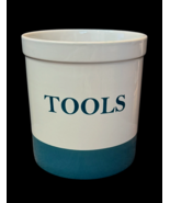 Mainstays Kitchen Tools Crock White Teal Stoneware 7&quot;H x 6&quot;W - $13.86