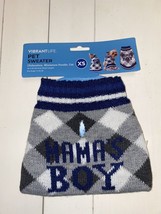 NWT Vibrant Life Blue &quot;MAMA’S BOY&quot; Plaid Cat Dog Sweater XS 5-10 Lbs Free Ship - £11.18 GBP