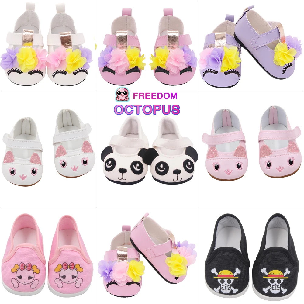 2022 New Lovely PU Leather Canvas Shoes For 43 cm New Born Baby Doll Flower - £6.28 GBP+