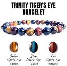 Trinity Tigers Eye Bracelet Triple Hawks Eye Dragons Eye Gemstone Beach Jewelery - £10.47 GBP