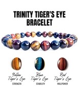 Trinity Tigers Eye Bracelet Triple Hawks Eye Dragons Eye Gemstone Beach ... - £10.44 GBP
