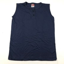 Alleson Athletic Tank Top Womens L Navy Blue 2 Button Henley 50/50 Crew Mexico - £7.47 GBP