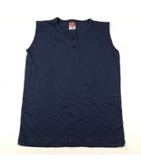 Alleson Athletic Tank Top Womens L Navy Blue 2 Button Henley 50/50 Crew ... - £7.57 GBP