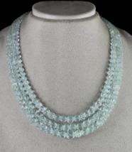 Estate Natural Aquamarine Beads Carved 3 L 463 Ct Ladies Gemstone Melon Necklace - £1,397.01 GBP