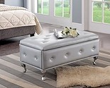 - Upholstered Storage Bench , Silver Faux Leather - $352.99