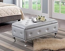 - Upholstered Storage Bench , Silver Faux Leather - £279.17 GBP