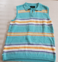 Lauren Ralph Lauren Aqua Blue White Striped Cotton Sweater Misses Size L... - £15.57 GBP