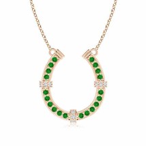 ANGARA Emerald and Diamond Horseshoe Pendant Necklace in 14K Solid Gold - £935.73 GBP