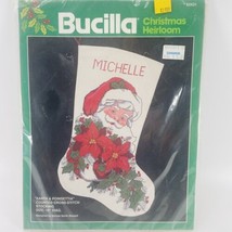 Bucilla Santa &amp; Poinsettia Counted Cross Stitch Christmas Stocking Kit 8... - $15.63