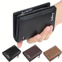 llerry New Men PU Leather Short Wallet With Zipper Coin Pocket Vintage Big Capac - £44.89 GBP