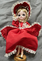 Vintage Bradley Doll Red Dress Hat Bonnet Blonde Braids Big Eyes Named Sherry - £20.17 GBP