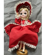 Vintage Bradley Doll Red Dress Hat Bonnet Blonde Braids Big Eyes Named S... - £20.17 GBP