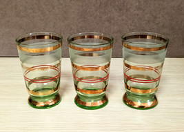 Tumblers Drinking Glasses Set of 3 Antique Gold Lines 80+ Years Old Cypr... - £25.11 GBP