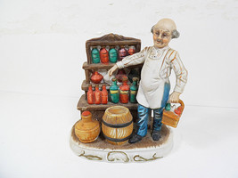 Ceramic Figurine Statue Sculpture Painted Old Man Delivering Bottles Figurines - $18.69