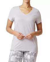 HUE Womens Pajama Top Short Sleeve V Neck Opal Gray Medium $36 - NWT - $8.99