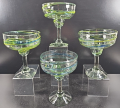 (4) Amici Home Blue Green Swirl Margarita Glasses Set Mexican Art Stemware Lot - £38.82 GBP