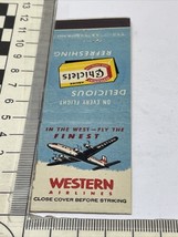 Matchbook Cover  Western Airlines   In The West-Fly The Finest  gmg  Unstruck - $12.38