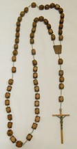 GIANT ROSARY Wood Beads &amp; Crucifix Religious Prayer Group Wall Hanging 61&quot; L - £27.94 GBP