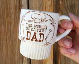 World&#39;s Greatest Dad Stackable Coffee Mug Vintage 1960s BBQ Chef Made in Japan - £15.71 GBP