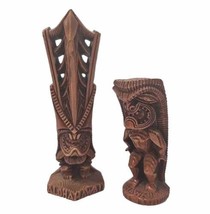 Coco Joes Hawaiian Tiki Statue Lono And Ku Lot of 2 Hapa Wood Vtg - $29.65