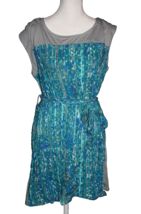 Hang Ten Dress Gray Turquoise Peacock Blue Cap Sleeve Tie-Back Size Large L - £14.39 GBP