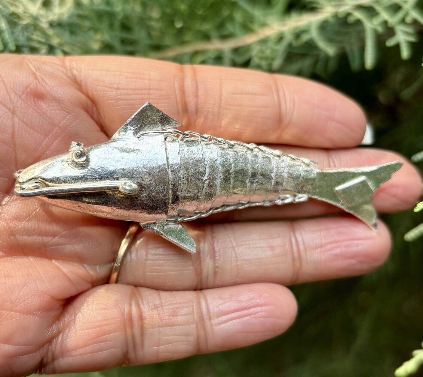 999 Plata Hindú Religioso Señor Vishnus Flexible Fish Machli, Matasya, 15,7...