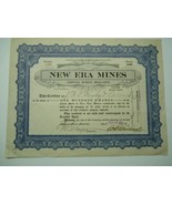 Original Antique 1917 Signed 100 Mining Shares Deed, New Era Mines Maine... - $1,887.99 MXN
