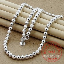 925 Silver 10mm|8mm|4mm Smooth Beads Ball Chain Necklace For Women Trendy Weddin - £13.92 GBP