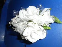 Wedding Groom Prom Wedding Party Corsage Boutonniere Bridal White Roses BLING - £10.56 GBP