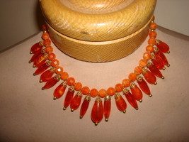 Vintage Necklace ~ Orange Plastic Beads ~ Drops ~ Drippy - £10.95 GBP