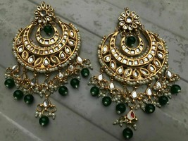Indian Gold Plated Kundan Green Jhumki Women Jewelry Polki Set Earrings Wedding0 - £16.33 GBP