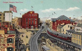 Cooper Square Elevated Railroad New York City 1910s postcard - $6.93