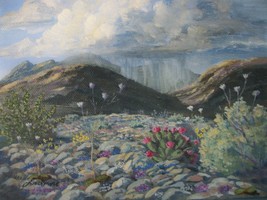 Desert Thunder Showers Wild Flowers Realistic Oil Painting by Irene Live... - £84.95 GBP