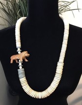 Hand Carved Wood Lion &amp; Disc Beaded Necklace Chunky Statement - £32.07 GBP