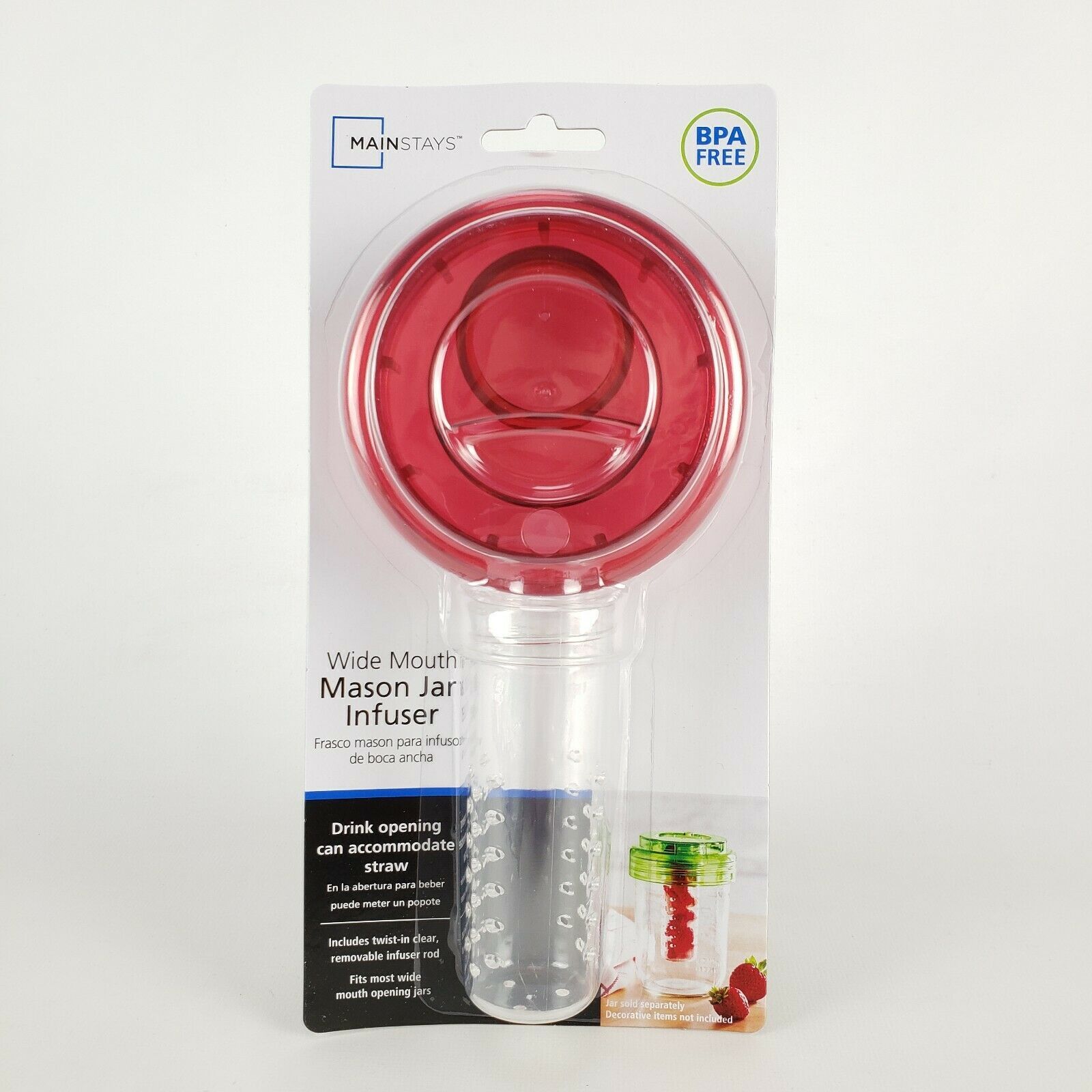 Wide Mouth Mason Jar Infuser Red 3.66&quot; Diameter Lid BPA Free - $6.91