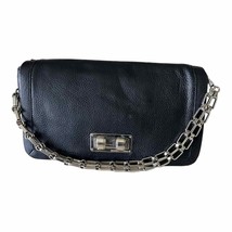 BCBG Maxazria Black Leather Flap Over Chain Strap Turn Lock Shoulder Bag - £35.69 GBP