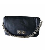 BCBG Maxazria Black Leather Flap Over Chain Strap Turn Lock Shoulder Bag - £35.56 GBP