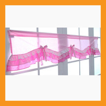valances curtain pink ruffle cotton window treatment kitchen bedroo ribbon - $32.50