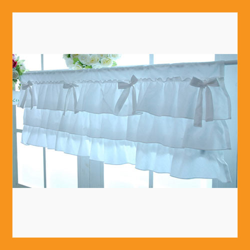 Primary image for white ruffle cotton valance curtains ribbon window treatment kitchen bedroom