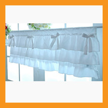 white ruffle cotton valance curtains ribbon window treatment kitchen bedroom - $32.50