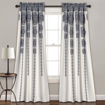 Lush Decor Stripe Medallion Curtains Fabric Mandala Bohemian Damask Print, Navy - £32.15 GBP