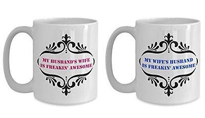 Husband Wife Mug Set - 15oz Coffee Cups, Happy Anniversary, Birthday, Holiday No - $21.99