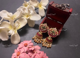 VeroniQ Trends-Elegant Half Moon Style Kemp Stone Pachi Kundan Jhumki Earrings  - £74.72 GBP