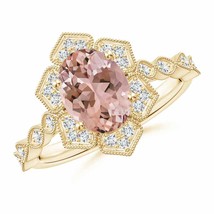 ANGARA Oval Morganite Trillium Floral Shank Ring for Women in 14K Solid Gold - £1,509.31 GBP