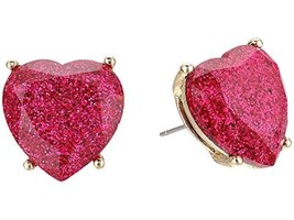 Betsey Johnson Fuchsia Sparkle Heart Stud Earrings Nwt - £19.48 GBP