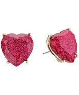 BETSEY JOHNSON FUCHSIA SPARKLE HEART STUD EARRINGS NWT - $24.00