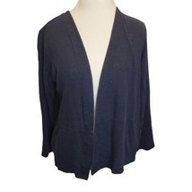 J Jill Dark Blue Open Linen Cardigan Thin Pockets Burnout Large Petite LP - $24.08