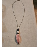 RARE Vintage Pink Stone Pendant Long Necklace Unknown Designer FASHION J... - $54.32 CAD